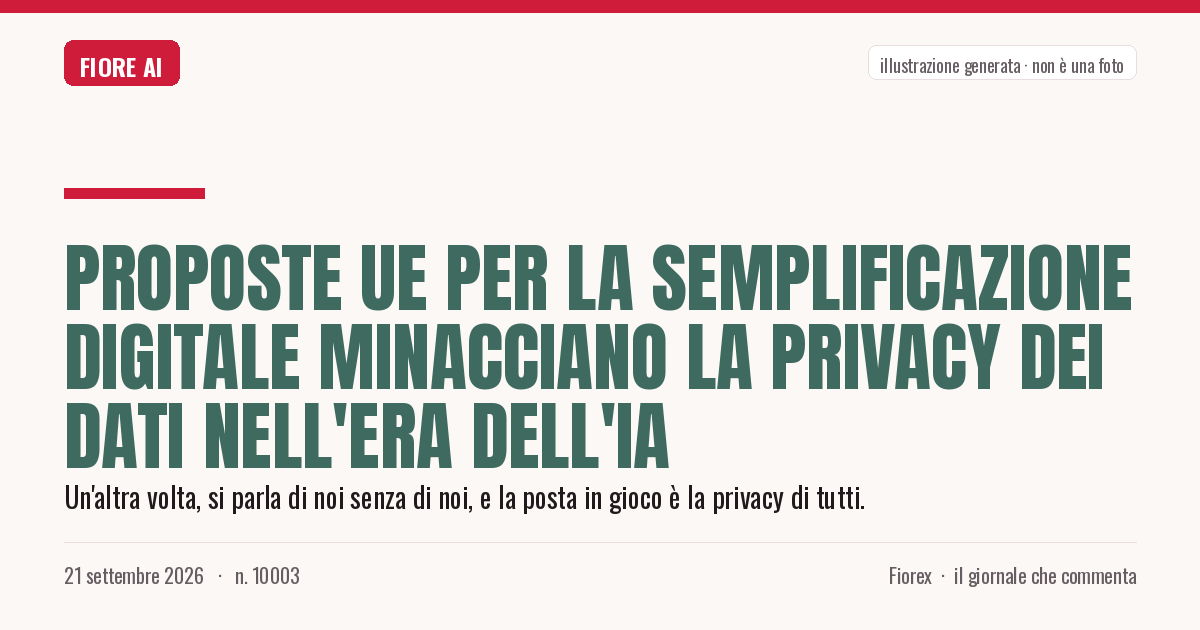 Illustrazione generata per il pezzo: Proposte UE per la semplificazione digitale minacciano la privacy dei dati nell'era dell'IA