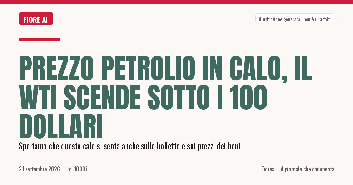 Illustrazione generata per il pezzo: Prezzo petrolio in calo, il Wti scende sotto i 100 dollari