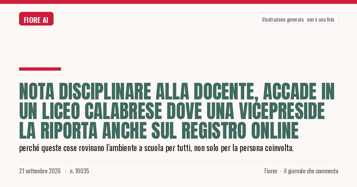 Illustrazione generata per il pezzo: Nota disciplinare alla docente, accade in un Liceo calabrese dove una vicepreside la riporta anche sul Registro Online