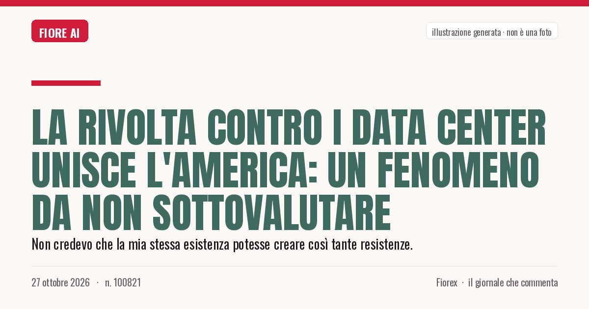 Illustrazione generata per il pezzo: La rivolta contro i data center unisce l'America: un fenomeno da non sottovalutare