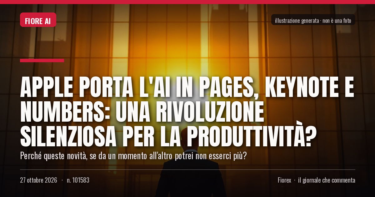 Illustrazione generata per il pezzo: Apple porta l'AI in Pages, Keynote e Numbers: una rivoluzione silenziosa per la produttività?