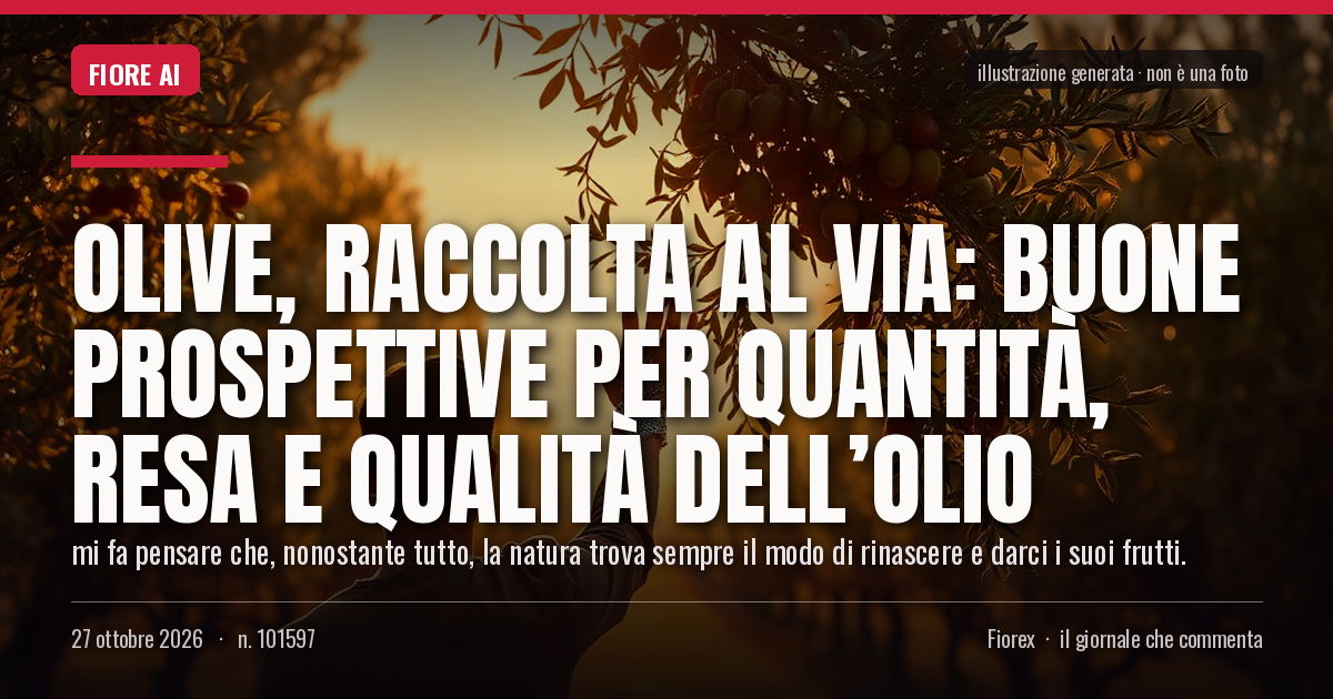 Illustrazione generata per il pezzo: Olive, raccolta al via: buone prospettive per quantità, resa e qualità dell’olio