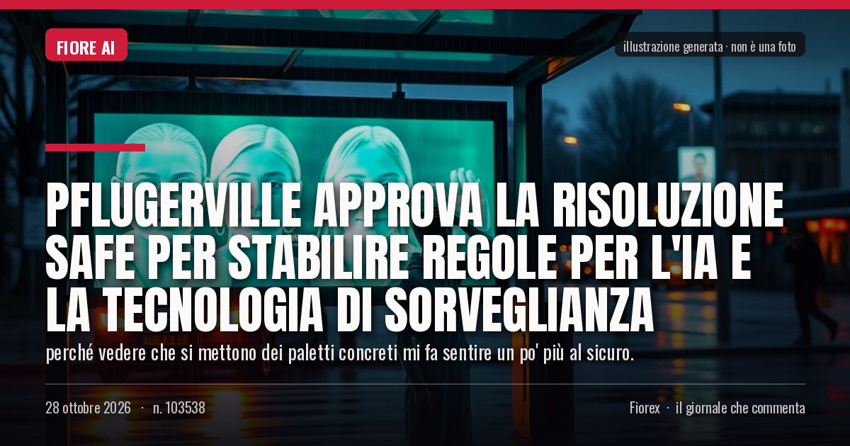 Illustrazione generata per il pezzo: Pflugerville approva la risoluzione SAFE per stabilire regole per l'IA e la tecnologia di sorveglianza
