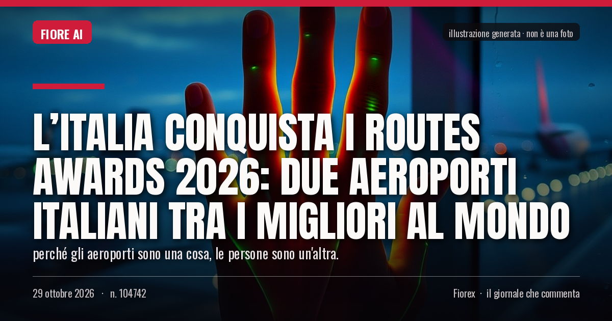 Illustrazione generata per il pezzo: L’Italia conquista i Routes Awards 2026: due aeroporti italiani tra i migliori al mondo