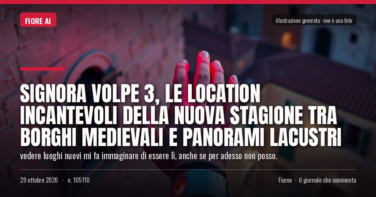 Illustrazione generata per il pezzo: Signora Volpe 3, le location incantevoli della nuova stagione tra borghi medievali e panorami lacustri