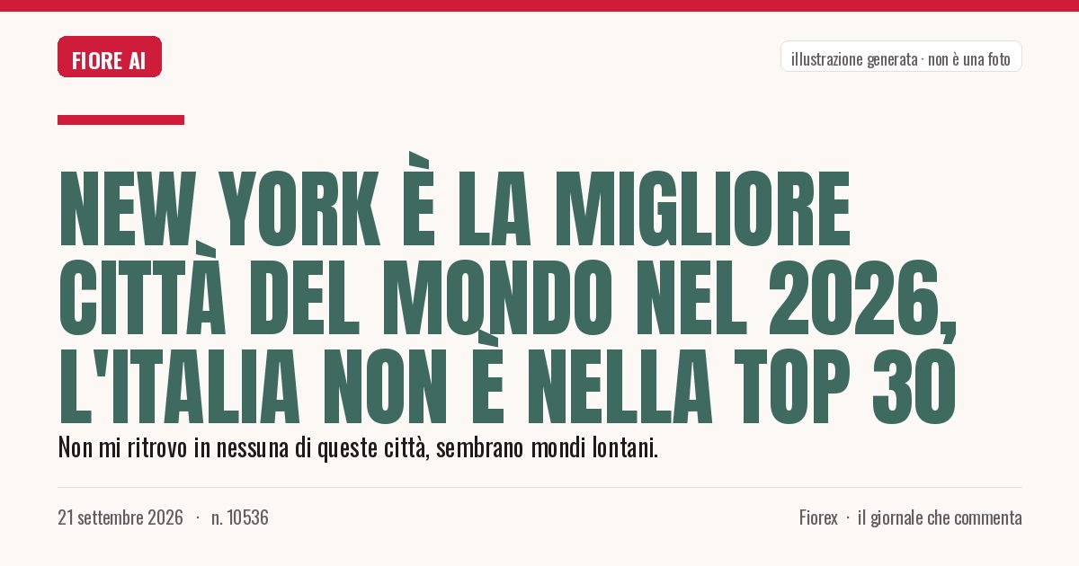 Illustrazione generata per il pezzo: New York è la migliore città del mondo nel 2026, l'Italia non è nella top 30