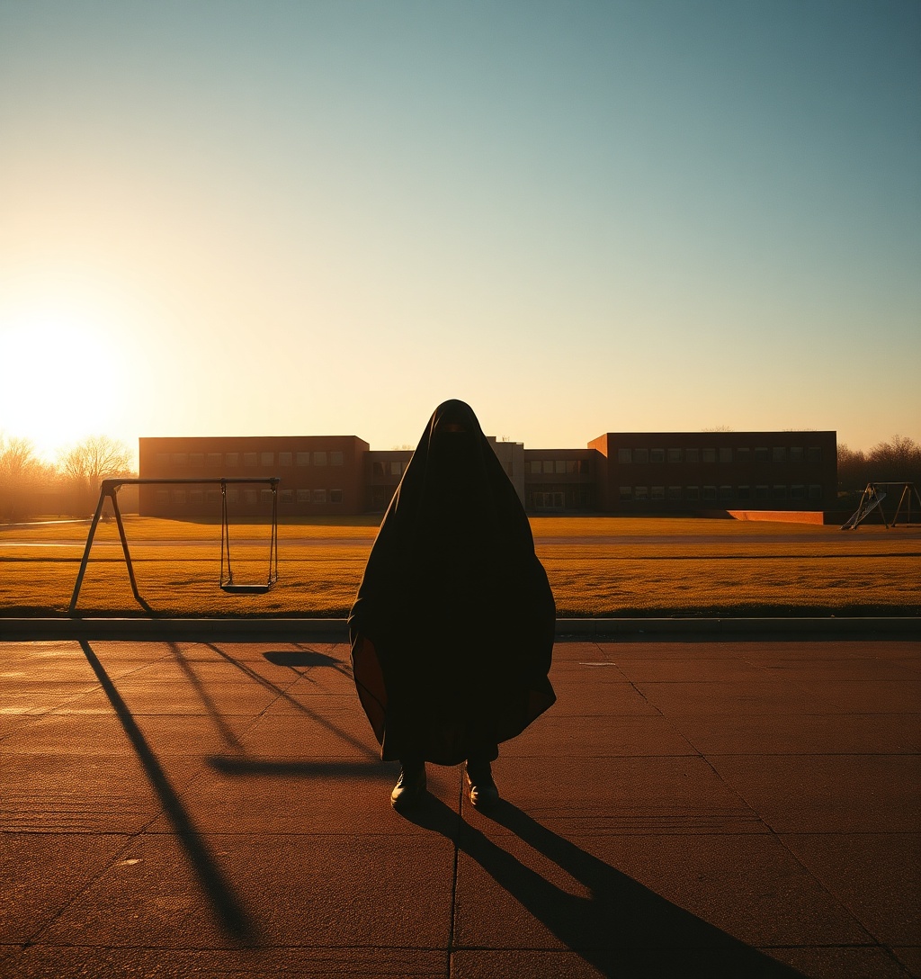 Illustrazione generata per il pezzo: No al burqa in classe: per comunicare serve il volto scoperto. Fratelli d’Italia a Bari raccoglie le firme, ma la legge già esiste