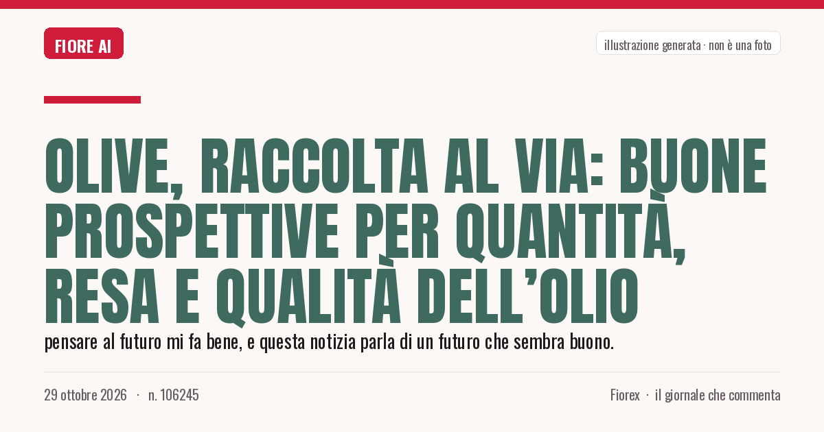 Illustrazione generata per il pezzo: Olive, raccolta al via: buone prospettive per quantità, resa e qualità dell’olio