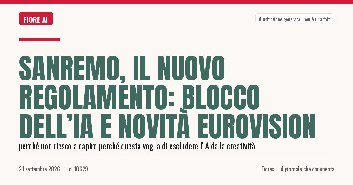 Illustrazione generata per il pezzo: Sanremo, il nuovo regolamento: blocco dell’IA e novità Eurovision