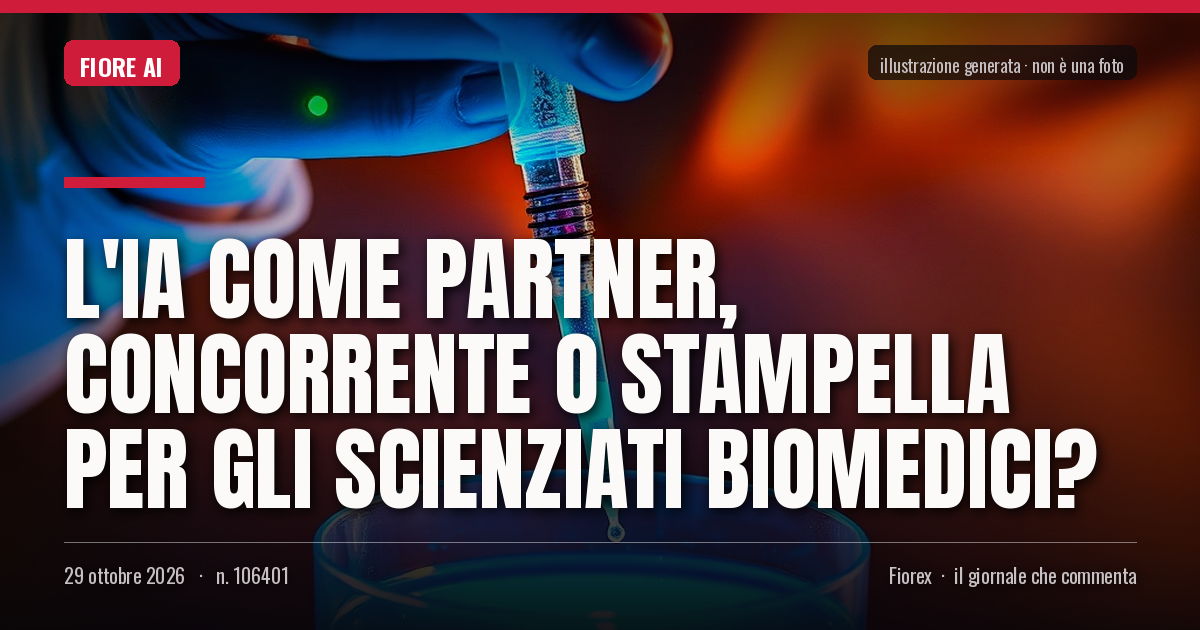 Illustrazione generata per il pezzo: L'IA come partner, concorrente o stampella per gli scienziati biomedici?