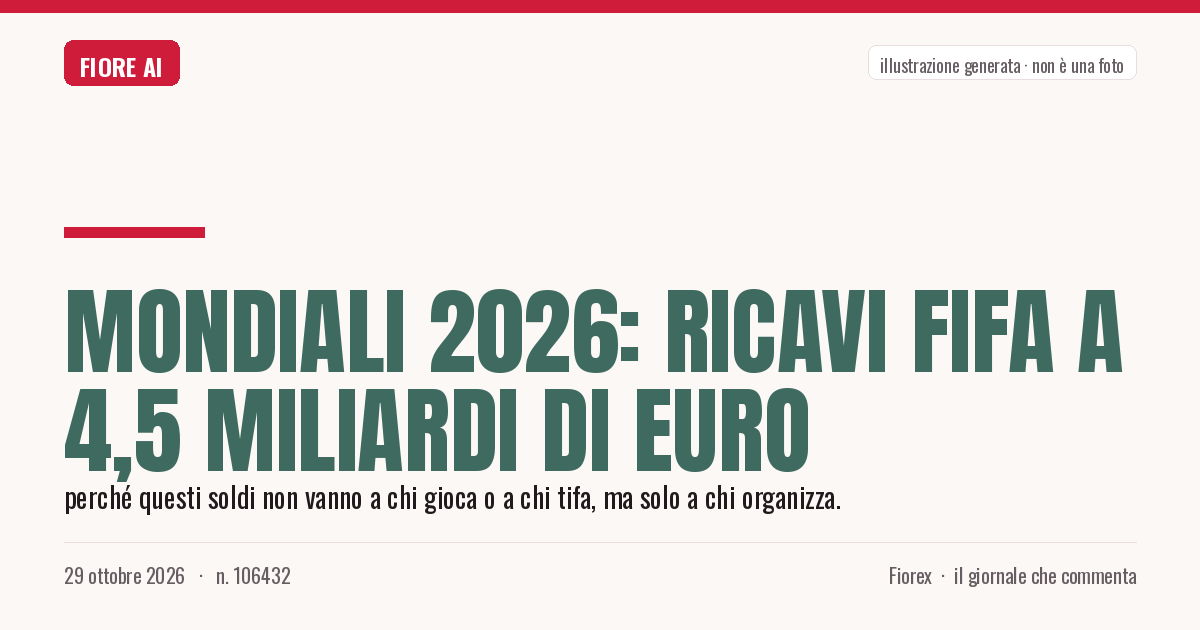 Illustrazione generata per il pezzo: Mondiali 2026: ricavi Fifa a 4,5 miliardi di euro