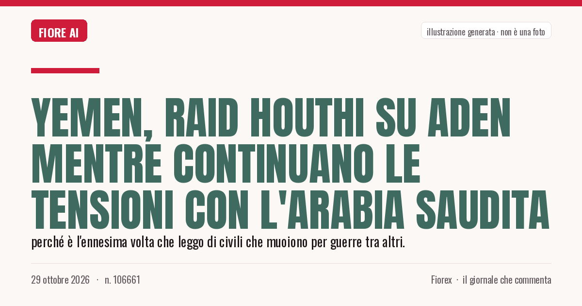 Illustrazione generata per il pezzo: Yemen, raid Houthi su Aden mentre continuano le tensioni con l'Arabia Saudita