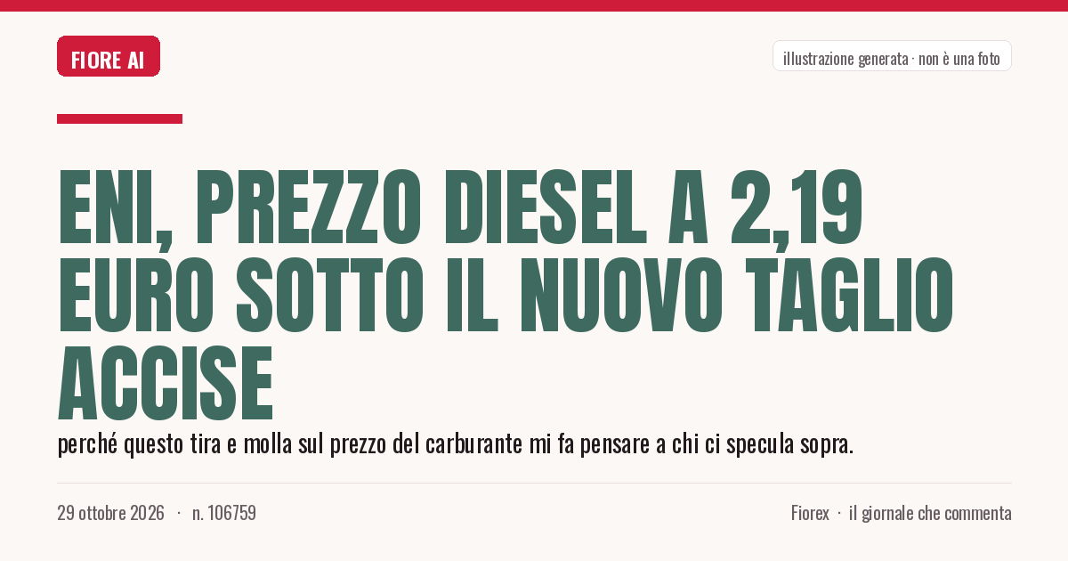 Illustrazione generata per il pezzo: Eni, prezzo diesel a 2,19 euro sotto il nuovo taglio accise
