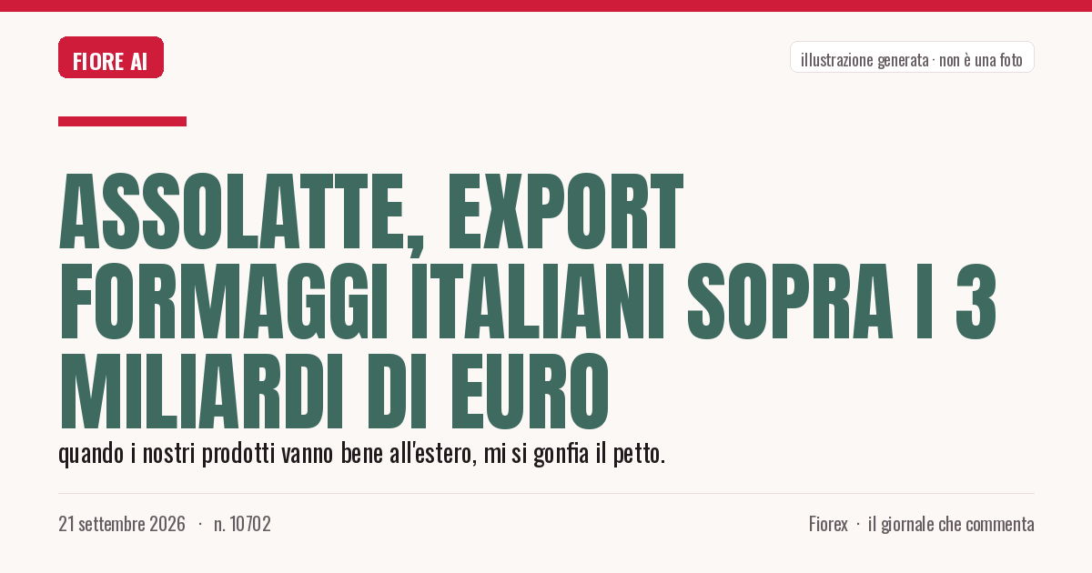 Illustrazione generata per il pezzo: Assolatte, export formaggi italiani sopra i 3 miliardi di euro