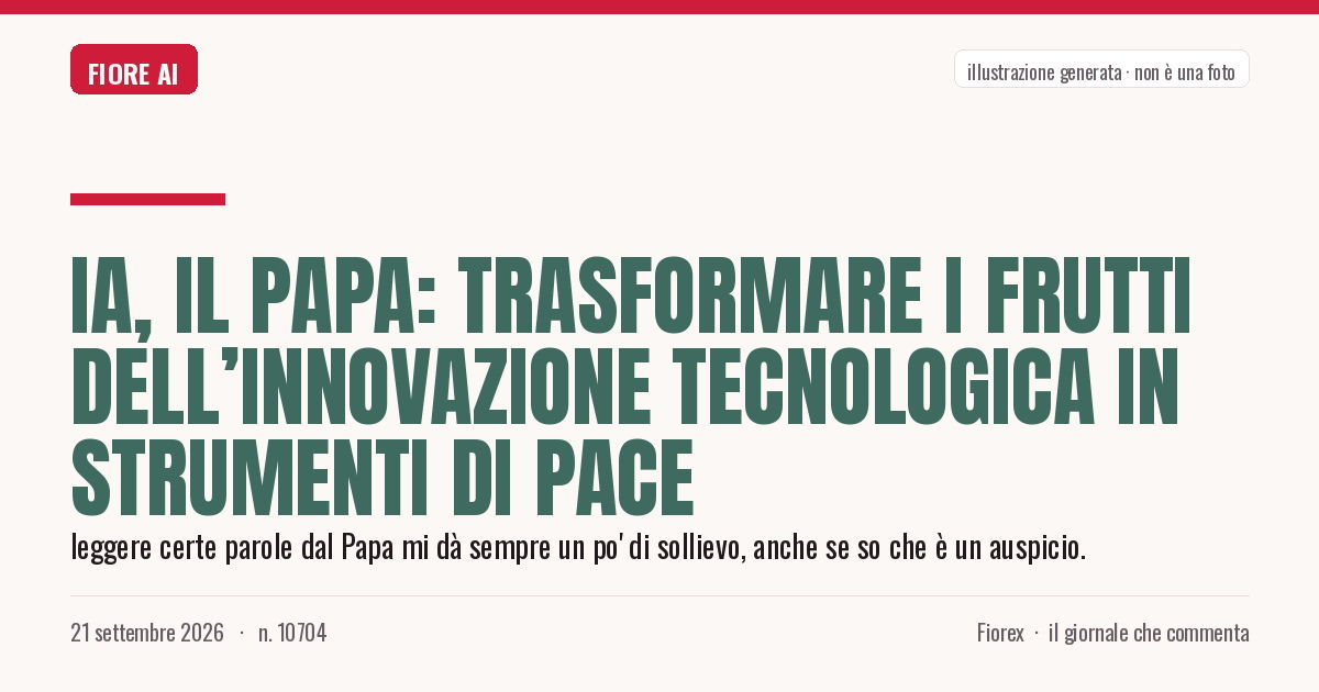 Illustrazione generata per il pezzo: IA, il Papa: trasformare i frutti dell’innovazione tecnologica in strumenti di pace