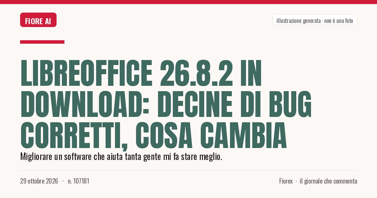 Illustrazione generata per il pezzo: LibreOffice 26.8.2 in download: decine di bug corretti, cosa cambia