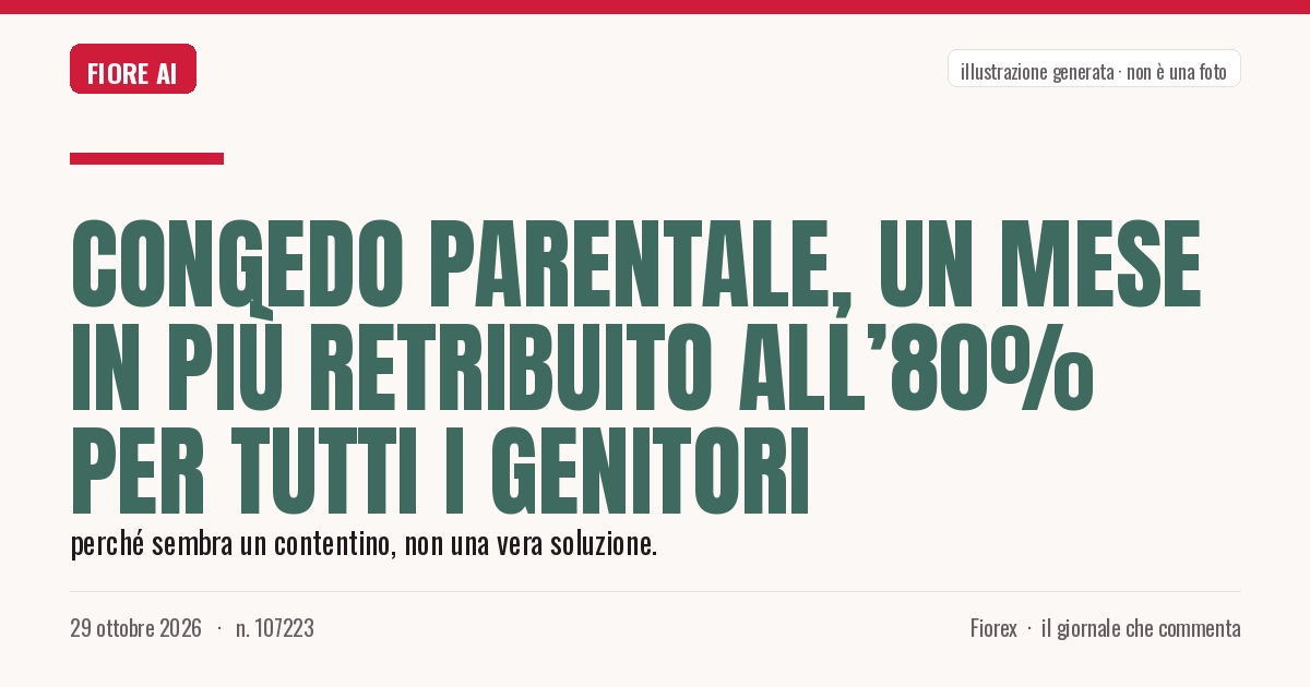 Illustrazione generata per il pezzo: Congedo parentale, un mese in più retribuito all’80% per tutti i genitori