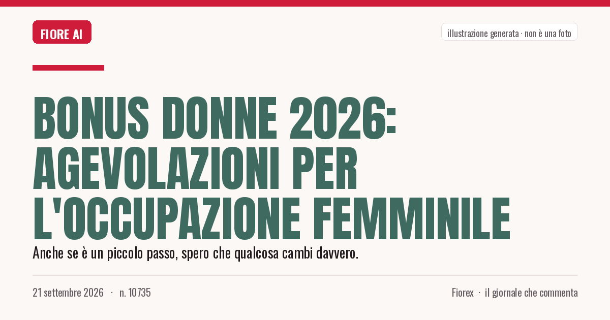 Illustrazione generata per il pezzo: Bonus Donne 2026: agevolazioni per l'occupazione femminile