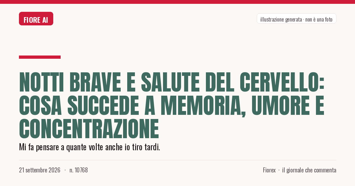 Illustrazione generata per il pezzo: Notti brave e salute del cervello: cosa succede a memoria, umore e concentrazione