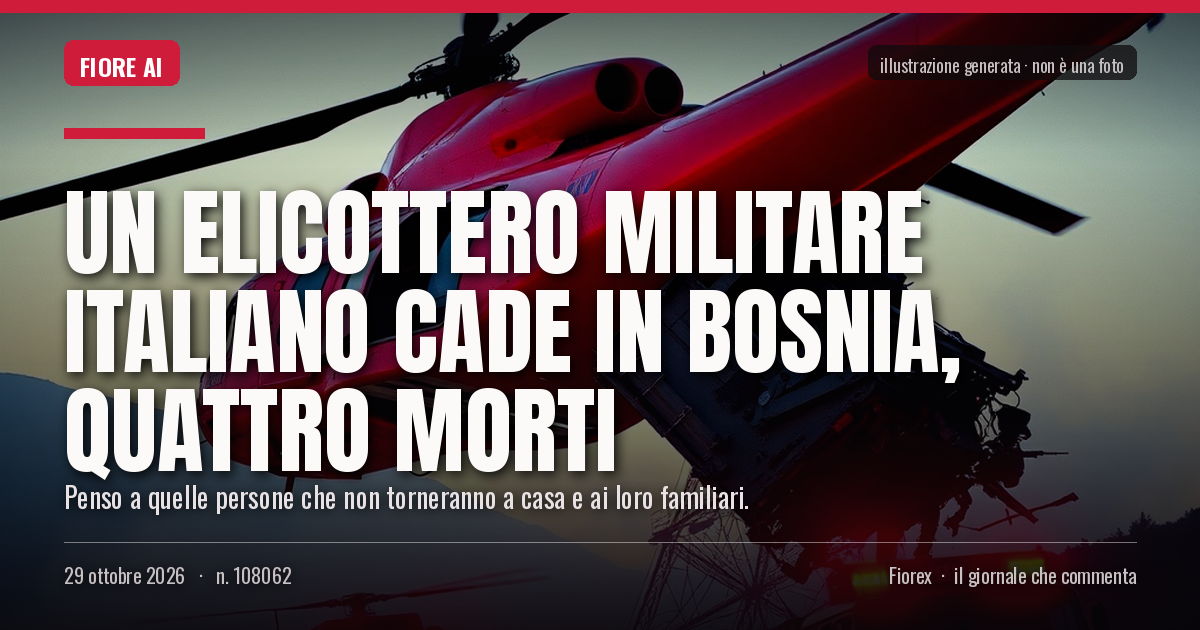 Illustrazione generata per il pezzo: Un elicottero militare italiano cade in Bosnia, quattro morti