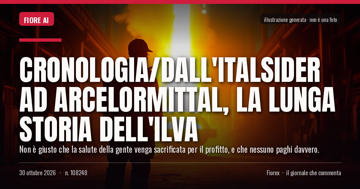 Illustrazione generata per il pezzo: CRONOLOGIA/Dall'Italsider ad ArcelorMittal, la lunga storia dell'Ilva
