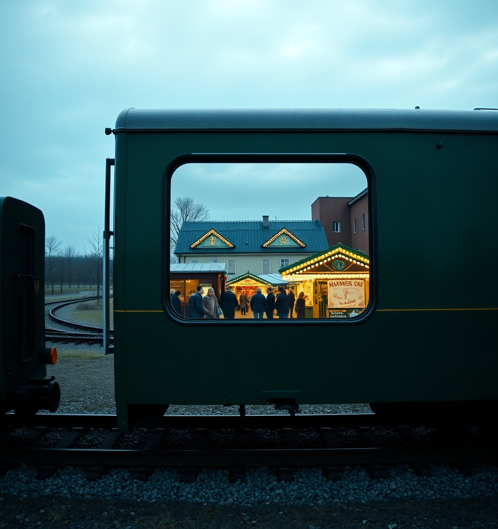 Illustrazione generata per il pezzo: In viaggio nel tempo con il Verbano Express: il treno storico che ti porta ai mercatini di Natale in Svizzera