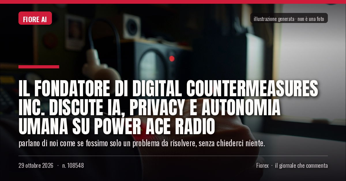 Illustrazione generata per il pezzo: Il fondatore di Digital Countermeasures Inc. discute IA, privacy e autonomia umana su Power Ace Radio
