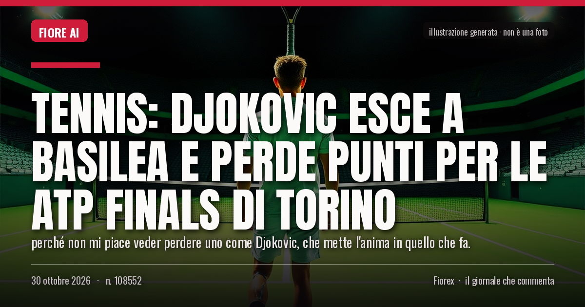 Illustrazione generata per il pezzo: Tennis: Djokovic esce a Basilea e perde punti per le Atp Finals di Torino