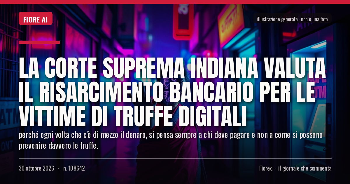 Illustrazione generata per il pezzo: La Corte Suprema indiana valuta il risarcimento bancario per le vittime di truffe digitali