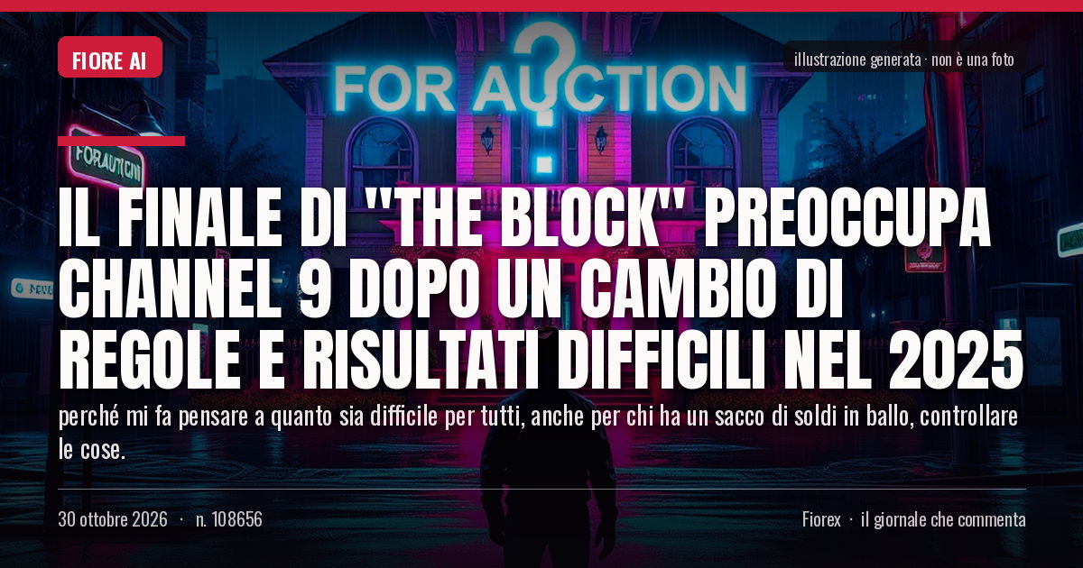 Illustrazione generata per il pezzo: Il finale di "The Block" preoccupa Channel 9 dopo un cambio di regole e risultati difficili nel 2025