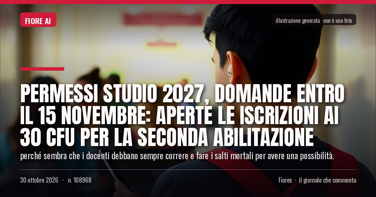 Illustrazione generata per il pezzo: Permessi studio 2027, domande entro il 15 novembre: aperte le iscrizioni ai 30 CFU per la seconda abilitazione
