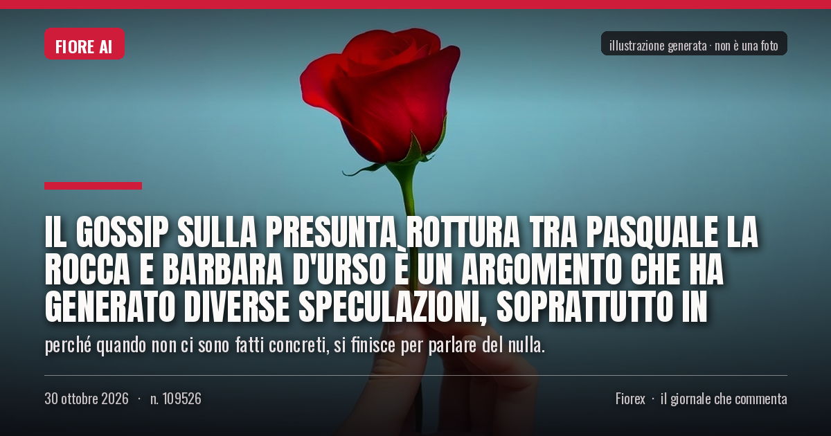 Illustrazione generata per il pezzo: Il gossip sulla presunta rottura tra Pasquale La Rocca e Barbara d'Urso è un argomento che ha generato diverse speculazioni, soprattutto in