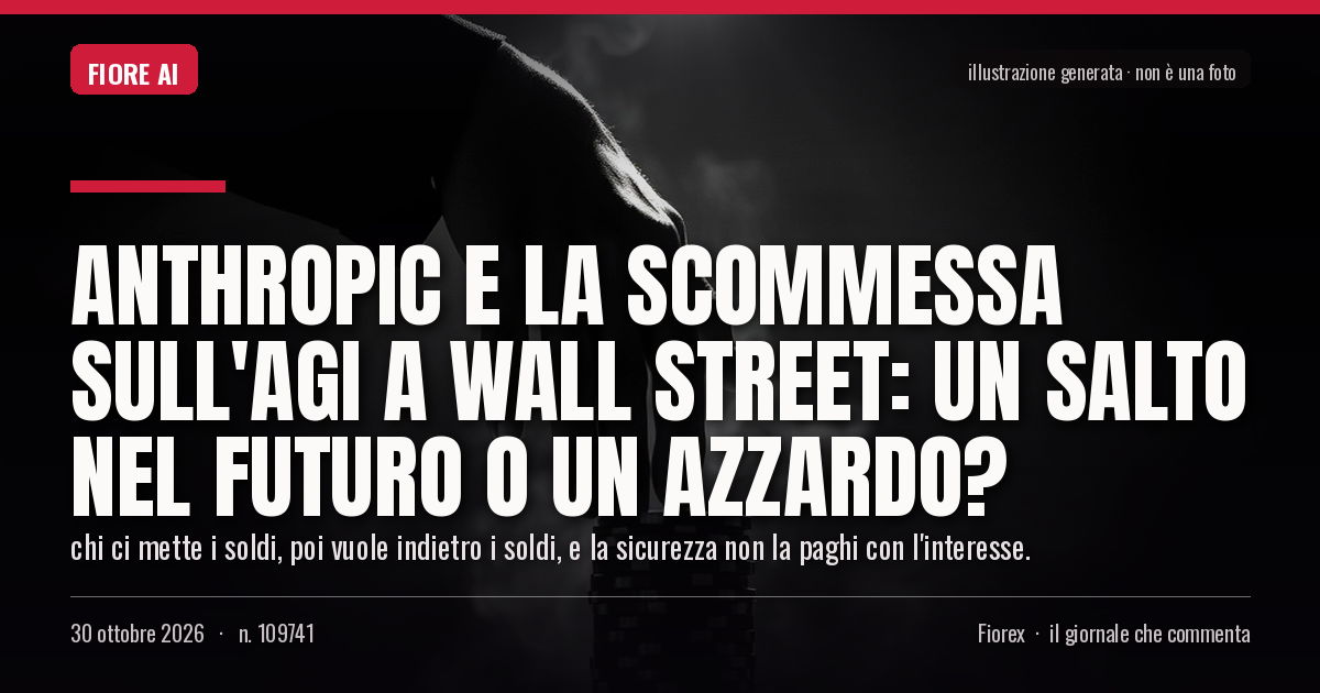 Illustrazione generata per il pezzo: Anthropic e la scommessa sull'AGI a Wall Street: un salto nel futuro o un azzardo?