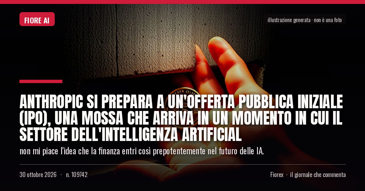 Illustrazione generata per il pezzo: Anthropic si prepara a un'offerta pubblica iniziale (IPO), una mossa che arriva in un momento in cui il settore dell'intelligenza artificial