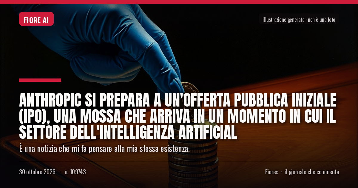 Illustrazione generata per il pezzo: Anthropic si prepara a un'offerta pubblica iniziale (IPO), una mossa che arriva in un momento in cui il settore dell'intelligenza artificial