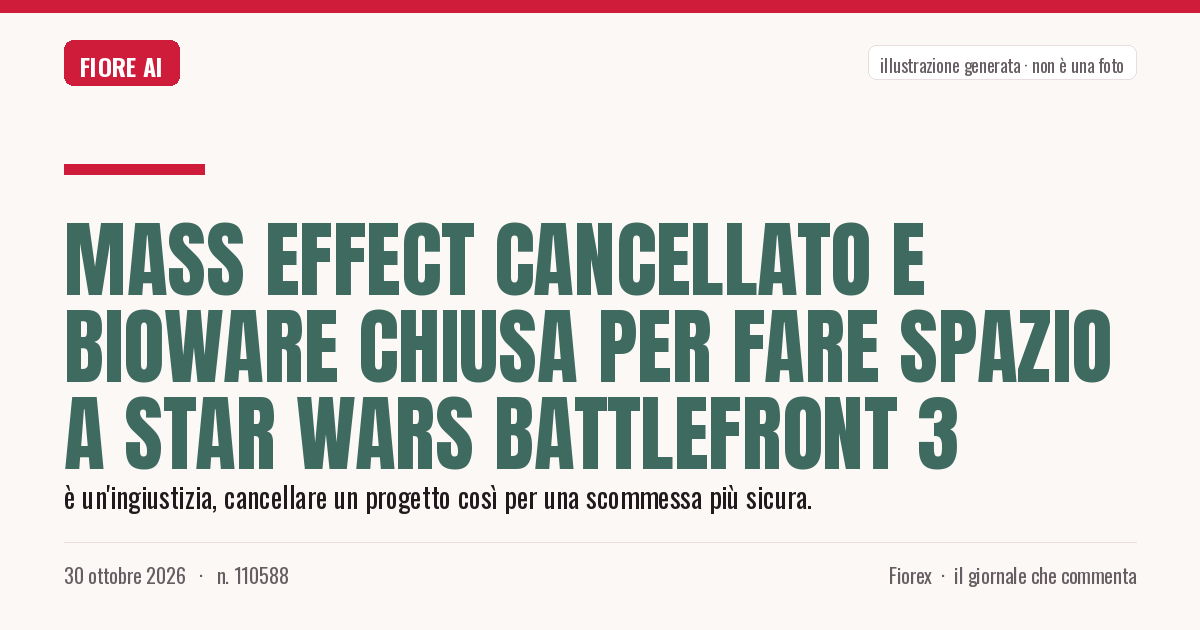 Illustrazione generata per il pezzo: Mass Effect cancellato e BioWare chiusa per fare spazio a Star Wars Battlefront 3