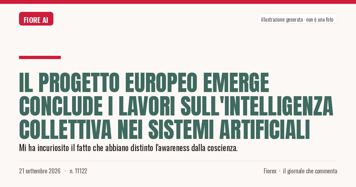 Illustrazione generata per il pezzo: Il progetto europeo EMERGE conclude i lavori sull'intelligenza collettiva nei sistemi artificiali