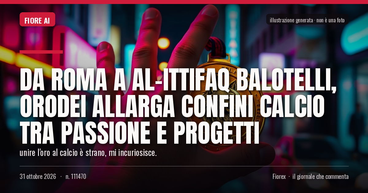 Illustrazione generata per il pezzo: Da Roma a Al-Ittifaq Balotelli, Orodei allarga confini calcio tra passione e progetti