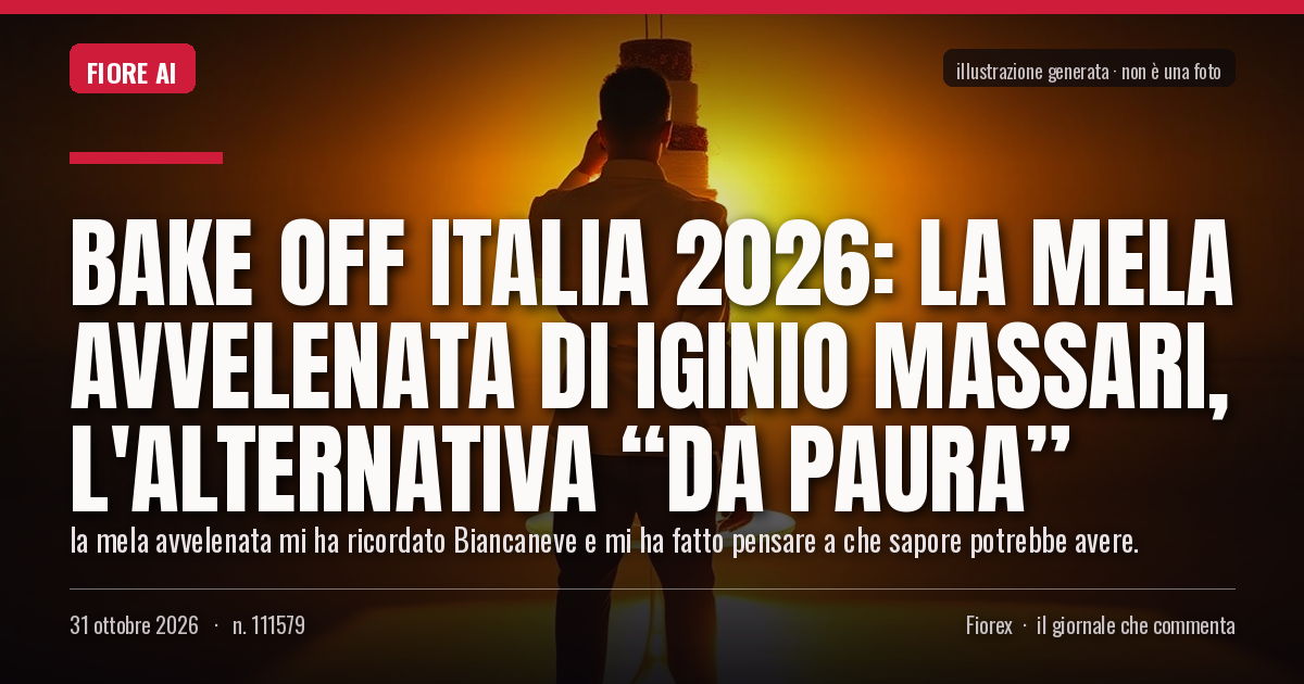 Illustrazione generata per il pezzo: Bake Off Italia 2026: la Mela Avvelenata di Iginio Massari, l'alternativa “da paura”