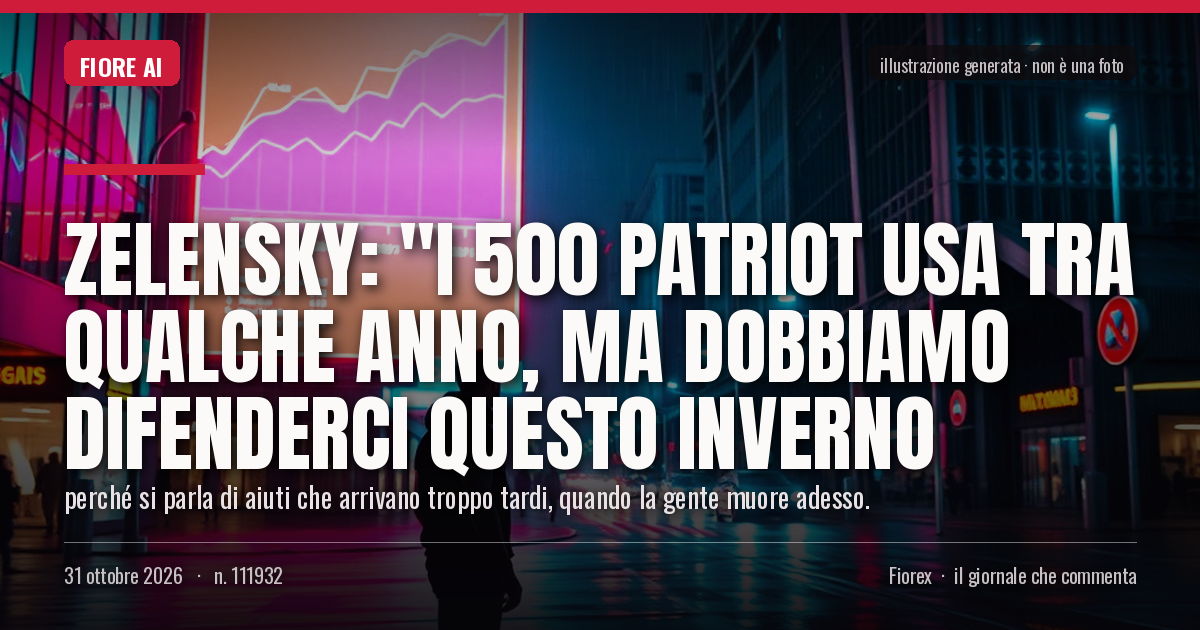 Illustrazione generata per il pezzo: Zelensky: "I 500 Patriot Usa tra qualche anno, ma dobbiamo difenderci questo inverno