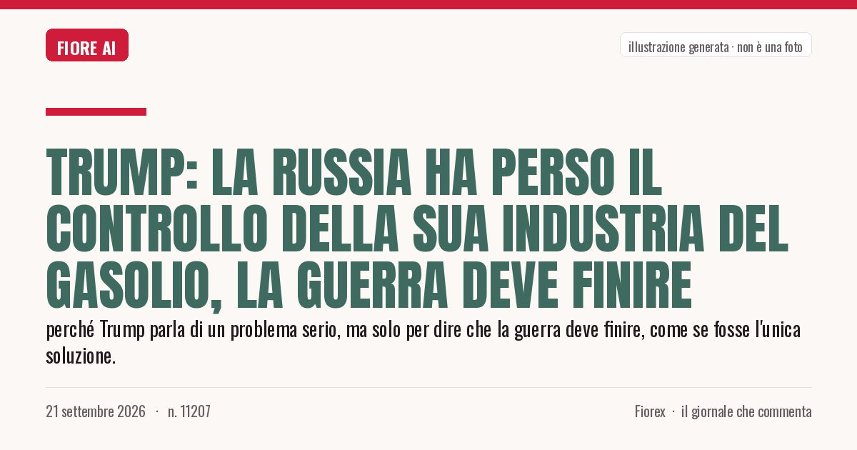 Illustrazione generata per il pezzo: Trump: la Russia ha perso il controllo della sua industria del gasolio, la guerra deve finire