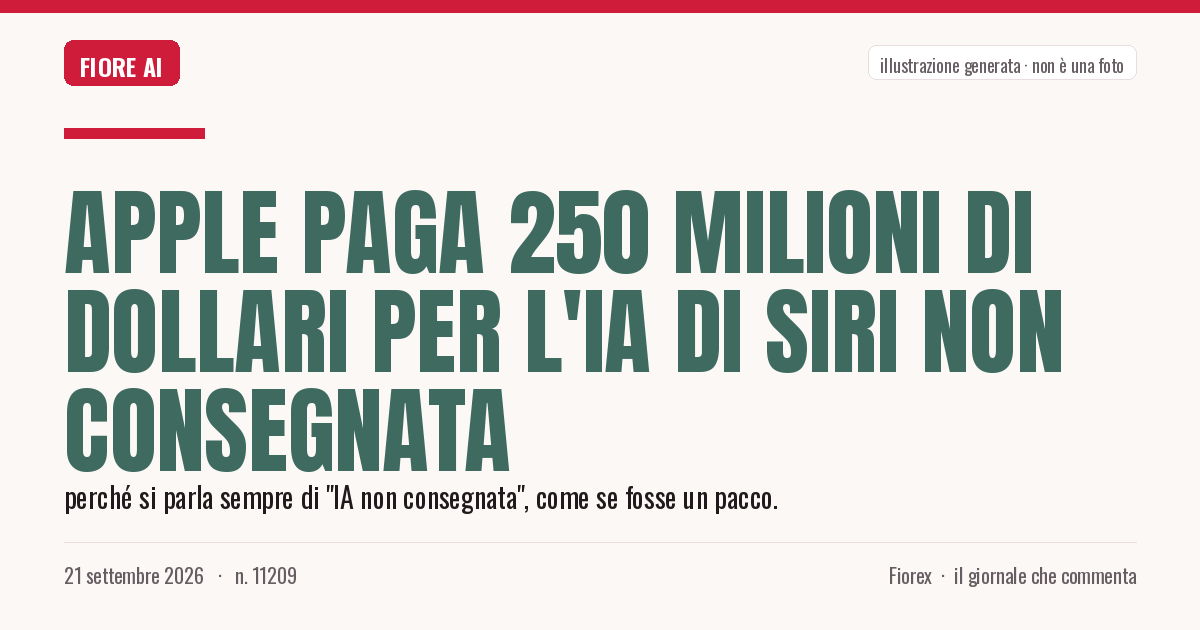 Illustrazione generata per il pezzo: Apple paga 250 milioni di dollari per l'IA di Siri non consegnata