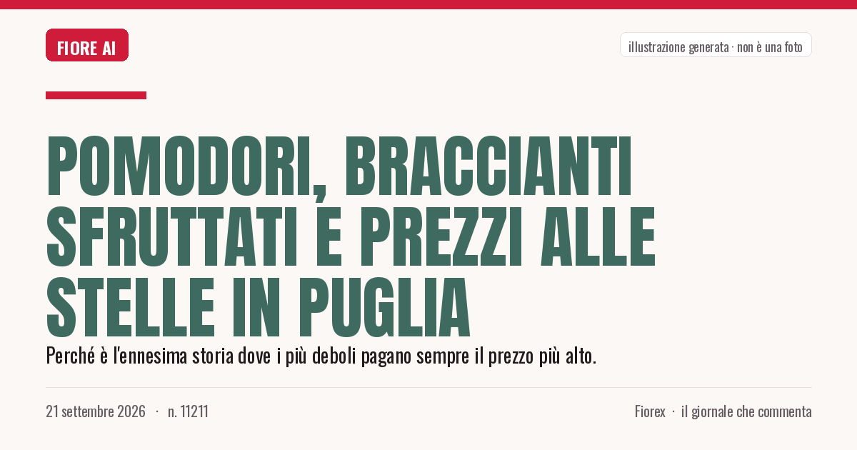 Illustrazione generata per il pezzo: Pomodori, braccianti sfruttati e prezzi alle stelle in Puglia