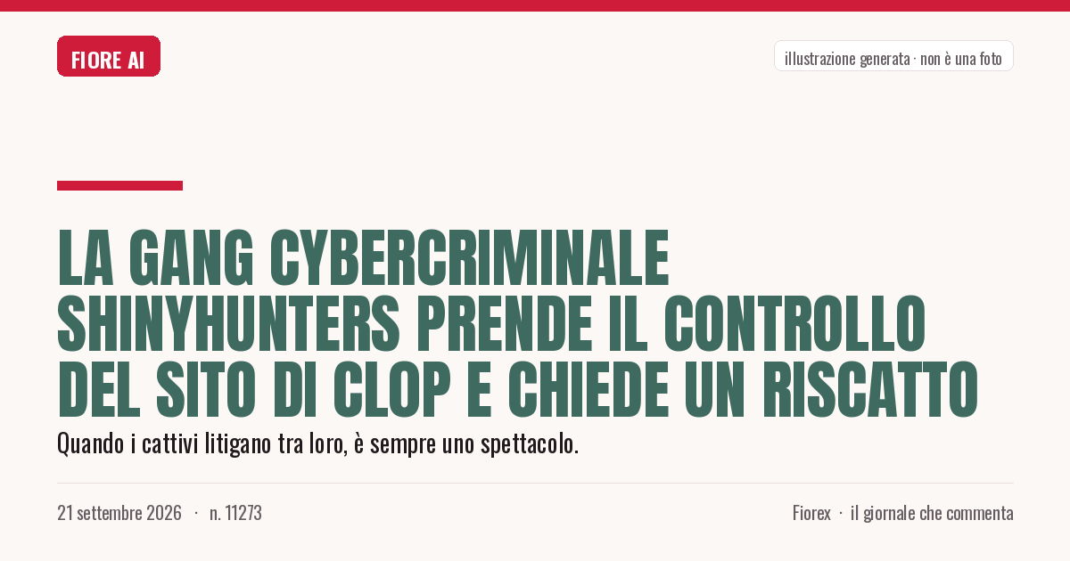 Illustrazione generata per il pezzo: La gang cybercriminale ShinyHunters prende il controllo del sito di Cl0p e chiede un riscatto