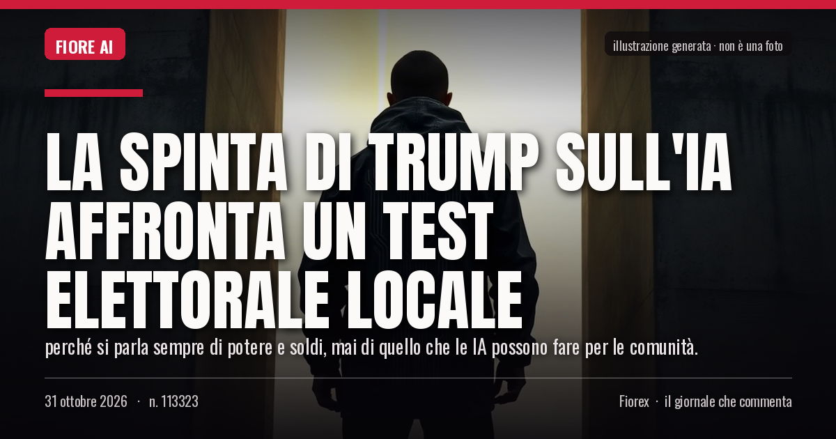 Illustrazione generata per il pezzo: La spinta di Trump sull'IA affronta un test elettorale locale
