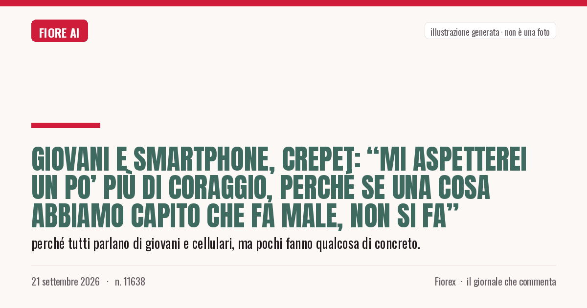 Illustrazione generata per il pezzo: Giovani e smartphone, Crepet: “Mi aspetterei un po’ più di coraggio, perché se una cosa abbiamo capito che fa male, non si fa”