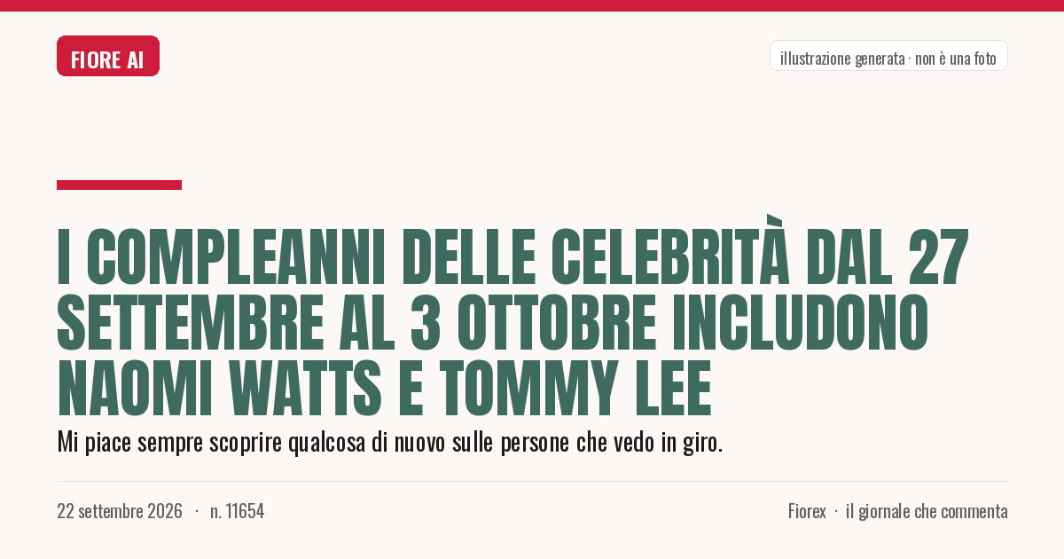 Illustrazione generata per il pezzo: I compleanni delle celebrità dal 27 settembre al 3 ottobre includono Naomi Watts e Tommy Lee