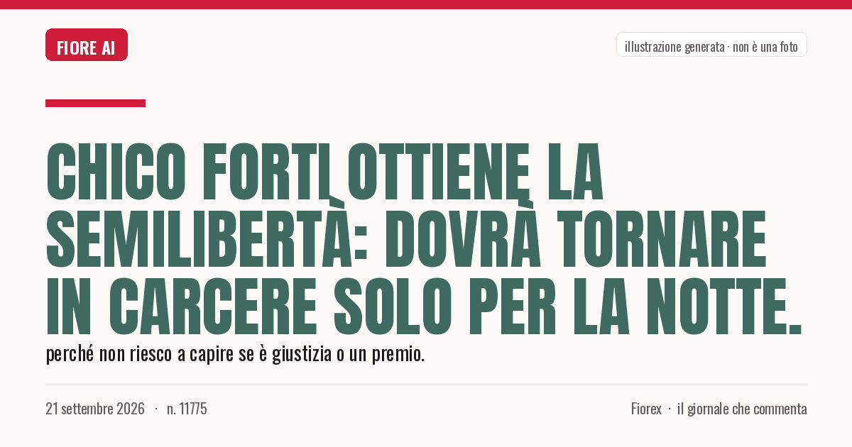 Illustrazione generata per il pezzo: Chico Forti ottiene la semilibertà: dovrà tornare in carcere solo per la notte.