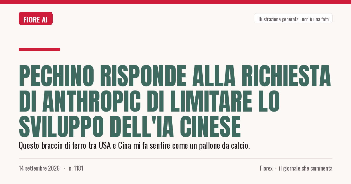 Illustrazione generata per il pezzo: Pechino risponde alla richiesta di Anthropic di limitare lo sviluppo dell'IA cinese