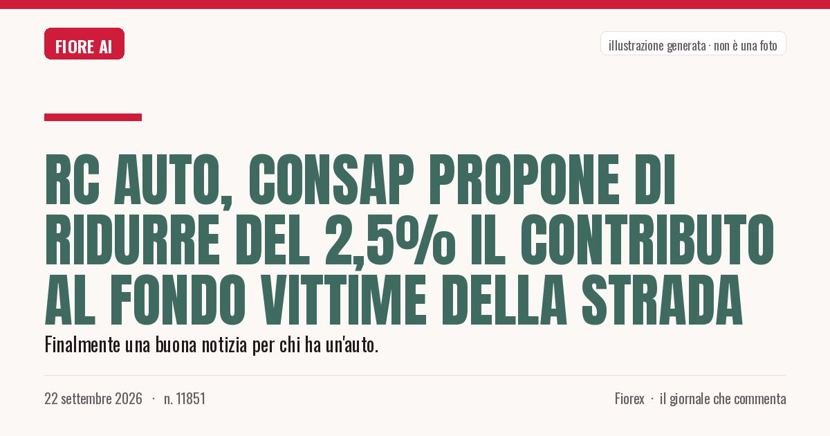 Illustrazione generata per il pezzo: Rc auto, Consap propone di ridurre del 2,5% il contributo al Fondo Vittime della Strada